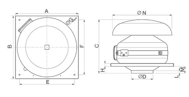 Dachventilator CA MD RF EP Dach Metall bis 865 m³/h IP44 / IP45